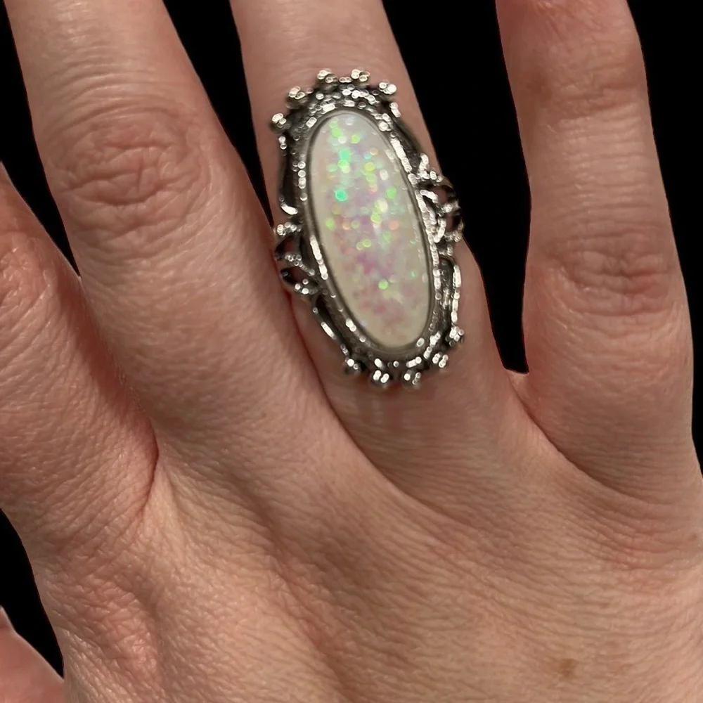 Ornate Silver Resin Statement Fashion Ring